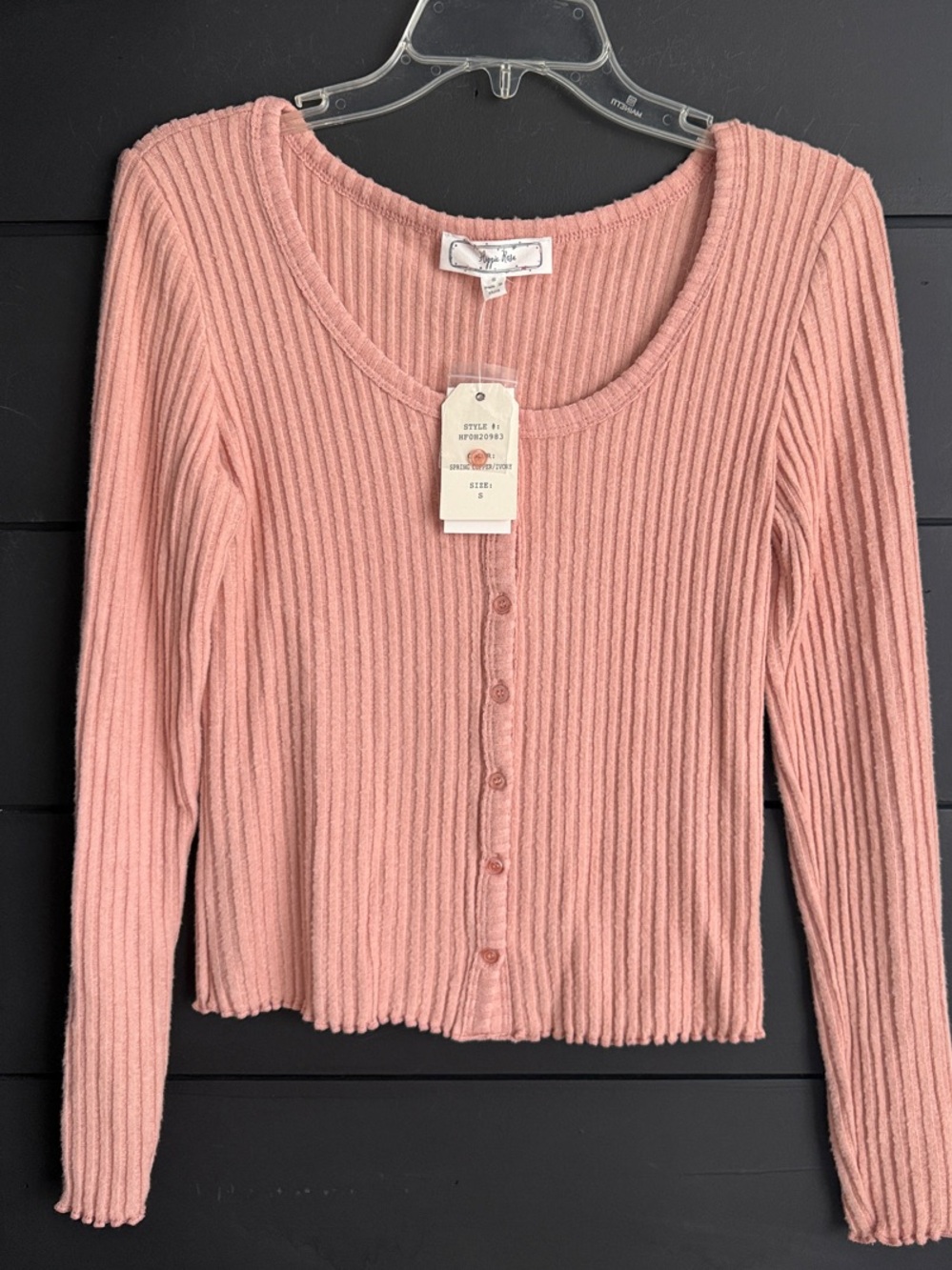 Hippie Rose Boho Ribbed Button-Front Top - Dusty Rose S